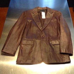 NWT Kenneth Cole New York Brown Leather Men's XL / 44 Blazer Sport Coat Jacket